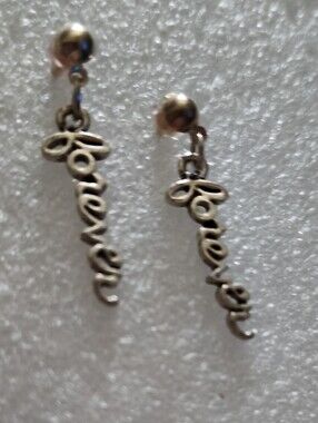Hand Crafted Polished Silver 'Forever' Script Drop Earrings